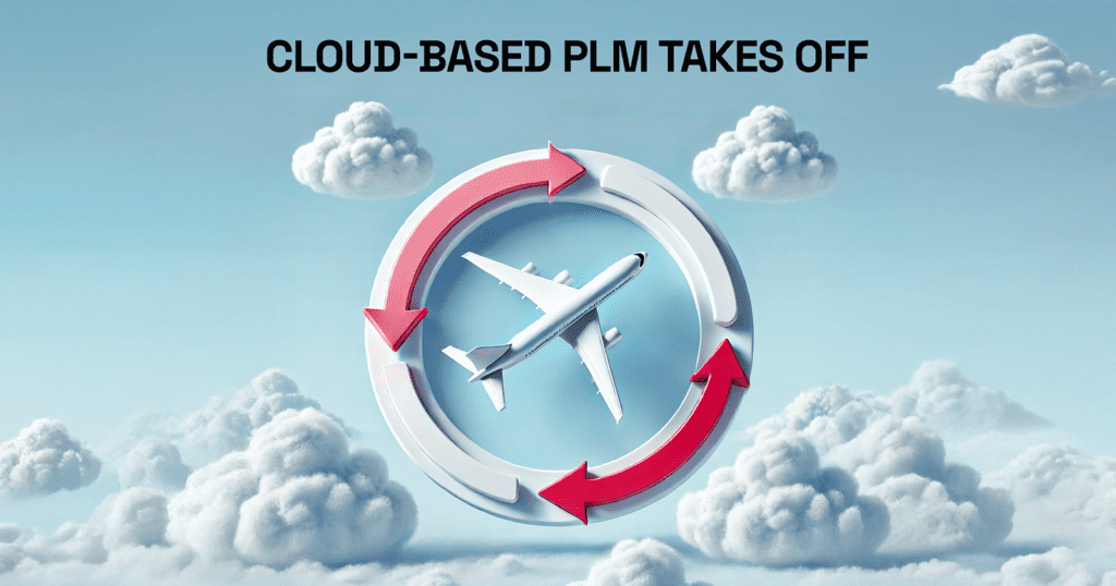 English webinar banner promoting cloud-based PLM adoption in the aerospace industry